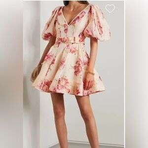 Zimmermann pink floral puff-sleeve mini dress - Size 1